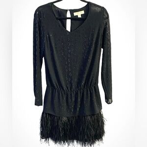 Michael Kors Black Rhinestones Ostrich Feathers Dress Size S Good Used Condition